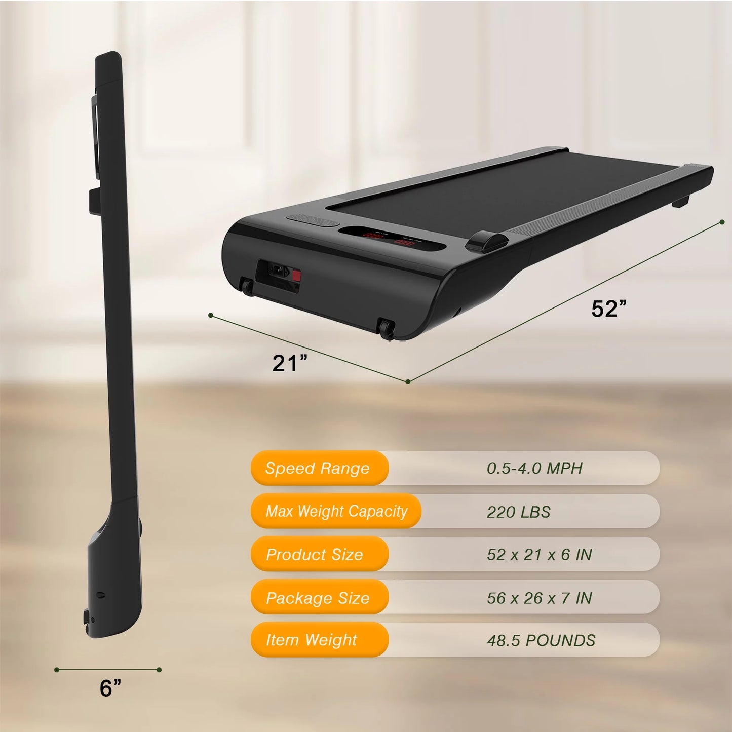 Walking Pad Treadmill under Desk-Under Desk Treadmill for Office Home,2 in 1 Desk Treadmill Space Saving with Treadmill Mat,Remote Control,Led Display.