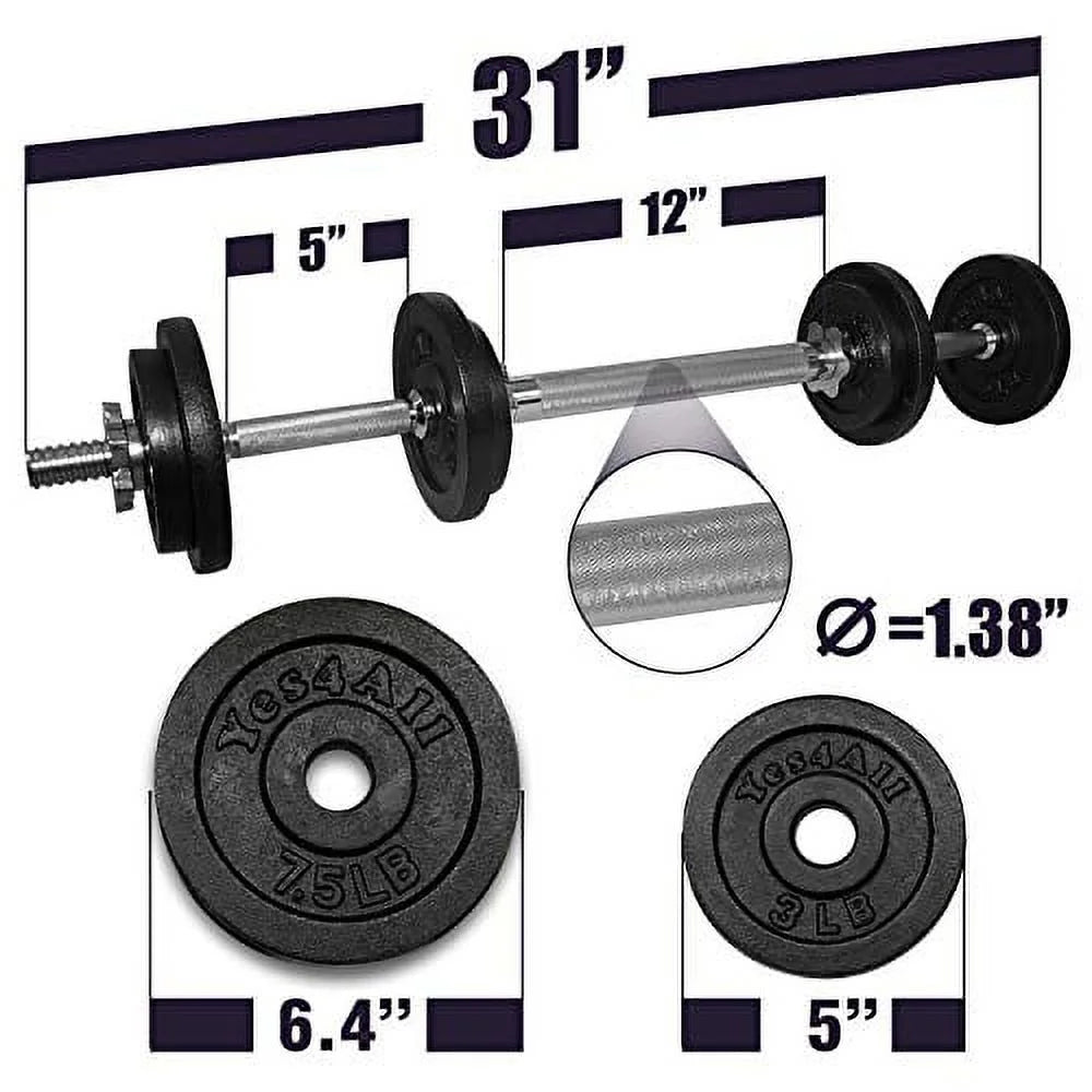 Adjustable Dumbbell Set with Weight Plates, Star Lock Collars/Connector, 50LBS Barbell or 25LBS Dumbbell Pair