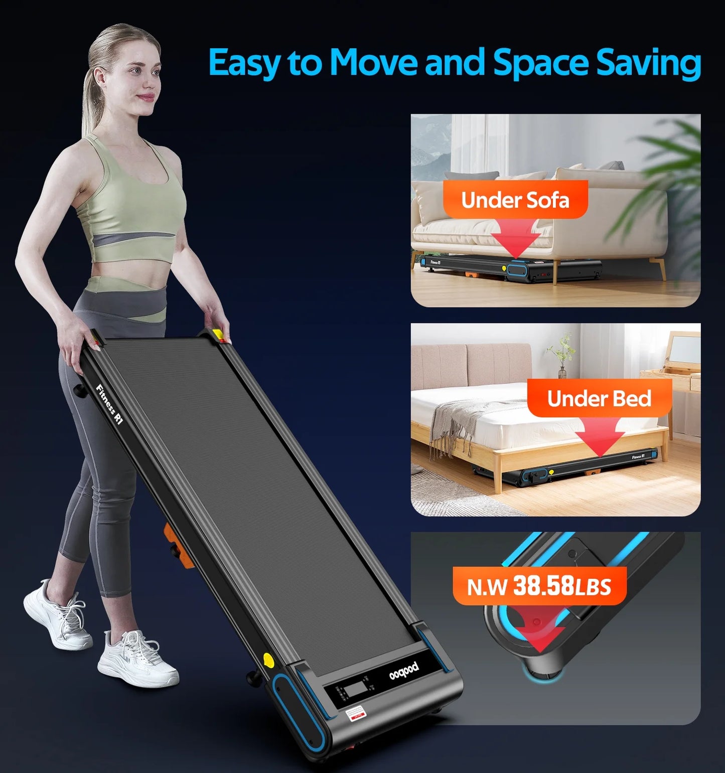 Walking Pad with Incline, 2.5HP under Desk Treadmill for Home Office with Remote Control 265Lbs, 0.5-3.8Mph