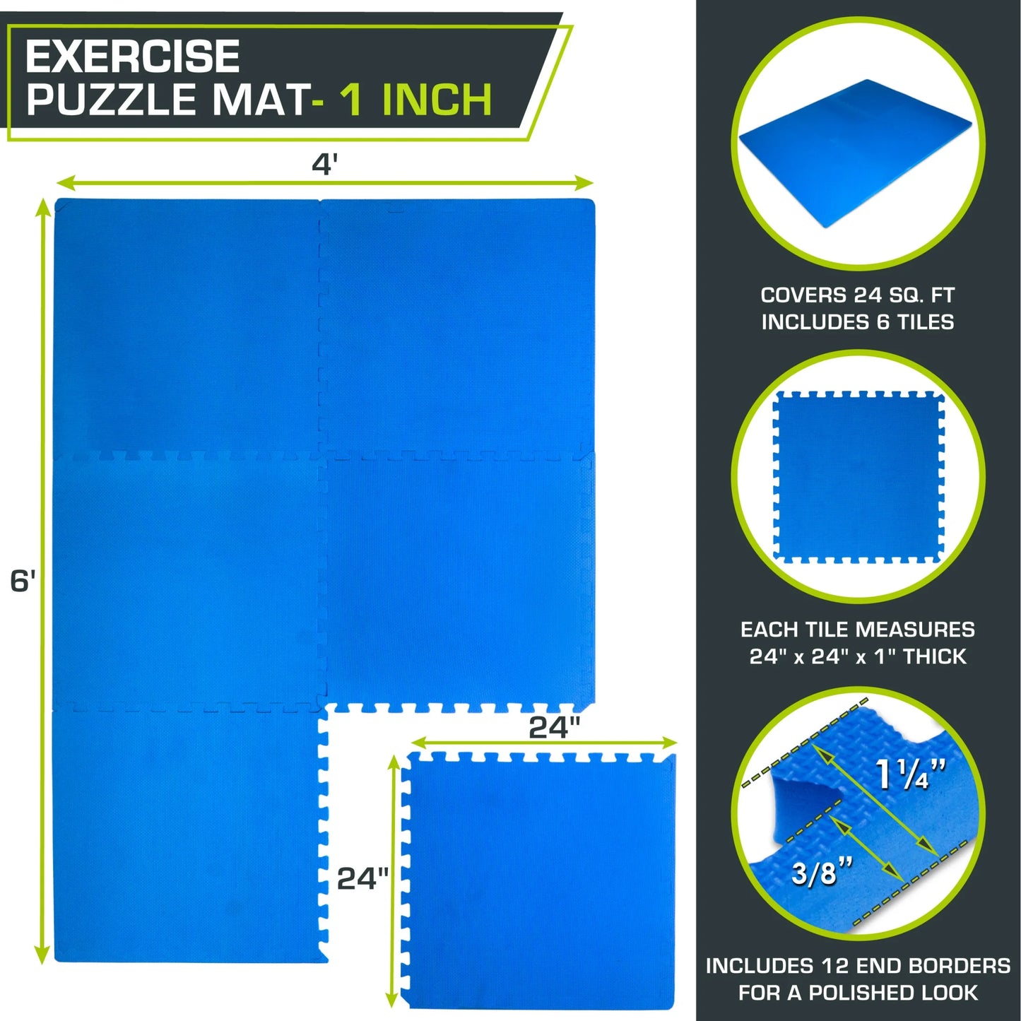 Extra Thick Puzzle Exercise Mat 1", EVA Foam Interlocking Tiles